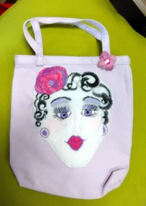 Lady Face Art Small Bag, OOAK, apprx 7 Inches, Handle, Open at Top, NWOT - Picture 1 of 1