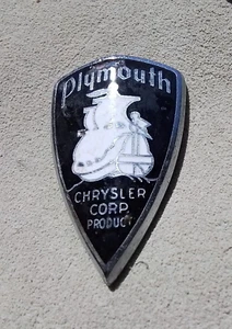 1931 PLYMOUTH Radiator Emblem, 2"x1.25" Enameled SHIELD "Chrysler Corp Product" - Picture 1 of 4