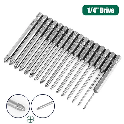 Magnetic Phillips Screwdriver Bits Set PH00 PH0 PH1 PH2 1/4" Hex Shank Drive - Image 1 of 4
