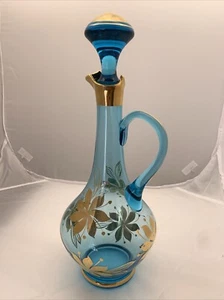 VTG Aqua Blue Glass I Dream of Jeannie Liquor Bottle Genie Decanter Stopper MCM - Picture 1 of 13