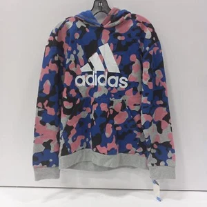 Adidas Blue Pink Camouflage Pullover Hoodie Kid's Size XL(18/20) - Picture 1 of 6
