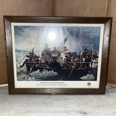 1976 Bicentennial Souvenir Stamp Set Framed Washington Crossing The Delaware - Image 1 of 3