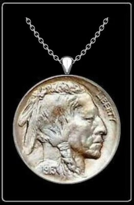 GeetarGizmos CABEZA INDIA NÍQUEL Collar Moneda - Auténtico EE. UU. Vintage 5 centavos Foto 1 de 4