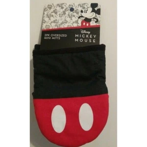 Disney 2 Mini Kitchen Oven Mitts Neoprene 5.5 X 6.5 Black/Red Mickey Shorts New - Picture 1 of 3