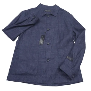 $598 Bloomingdales Navy Blue Melange Micro Hopsack Wool Chore Jacket Mens 44R - Picture 1 of 11