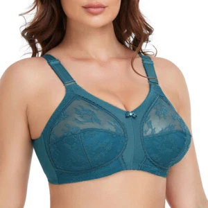 Women's Wireless Lace Non Padded Plus Size Full Cup Support Comfort Bra 34-50C-I - Picture 1 of 53