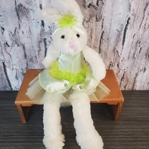 Bunny Rabbit Ballerina Plush Lime Green Tutu Dress Shelf Sitter Easter Decor - Picture 1 of 9