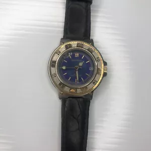 X11 Hugo Maxx 18K Gold Plated WR30M Men Chrono Blue Black Leather Crack Untested - Picture 1 of 10
