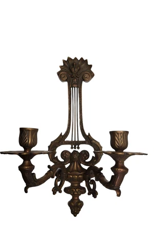 vintage early century heavy bronze ornate musical instrument candle sconces Cover