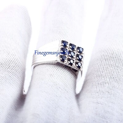 Natural Blue Sapphire Gemstones with 925 sterling silver Ring For Men's #2089 - Image 1 of 4