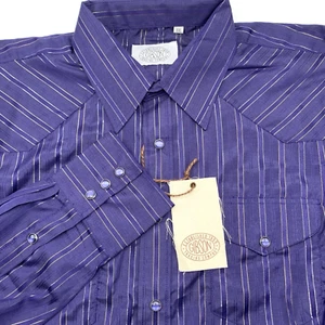 Gibson Men's Long Sleeve Pearl Snap XXL 2XL Purple Striped Western Rodeo NWT - Picture 1 of 7