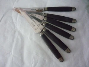 Antique French Ebony Dinner Knives, Silver Collars,  - Picture 1 of 7