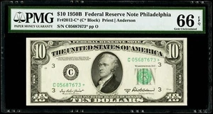 $10 1950B Federal Reserve * Star Note Philadelphia Fr#2012-C* PMG 66 EPQ Gem UNC - Picture 1 of 3