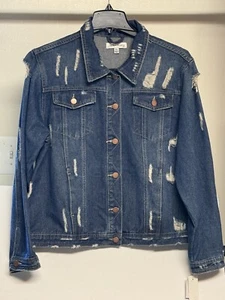 Jack & Avery Womens Distressed Destroyed Ripped Jean Jacket Denim XL 1X 3X NWT - Picture 1 of 4