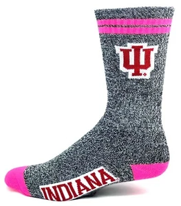 Indiana Hoosiers Gray Marbled Pink 2 Stripe Deuce Crew Socks - Picture 1 of 3