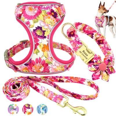 Printed Dog Harness and leash with Personalized Dog Collar Set Custom Engraved - Image 1 of 4