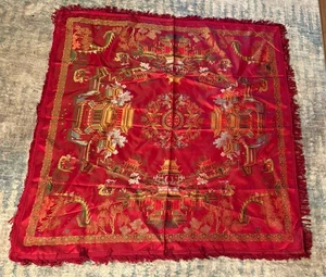 Vintage Brokat Blumen Chinesische Seide Wandteppich Tischdecke 38 "X 38" - Bild 1 von 7
