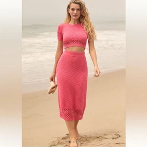 NUEVO CON ETIQUETAS Falda Midi Tejida Anthropologie Peixoto Leni Rosa Talla Pequeña - Imagen 1 de 6