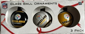 NUOVO Pittsburgh Steelers Confezione da 3 Palline di Vetro Decorazioni Natalizie - Foto 1 di 3