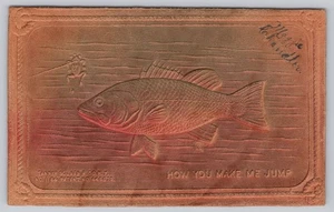 How You Make Me Jump Fish Embossed Tanner Souvenir Co Leather Postcard - Picture 1 of 2