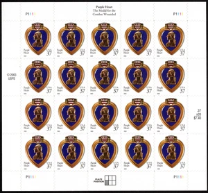 US Stamp Scott # 3784A Pane of 20 Mint NH - 37 Cents Purple Heart Commemorative - Picture 1 of 1