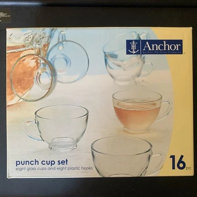 Juego de 8 tazas y 8 ganchos de colección Anchor Hocking Company 2002 NUEVO en caja Foto 1 de 4