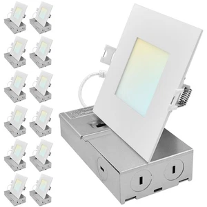 LUXRITE 4 In. Square Canless LED Recessed Light 5CCT Up to 1066LM 8W-13W 12PK - Picture 1 of 7