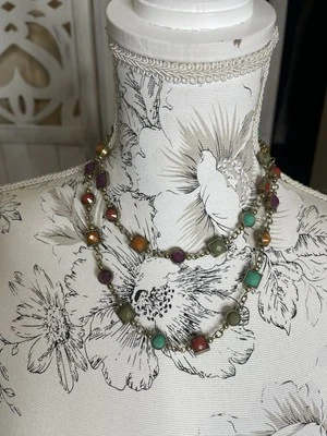 Premier Designs Conjunto Bisel Multicolor Piedras Bronce Cadena Collar Largo Foto 1 de 4