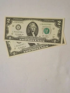 2013 $2 SAN FRANCISCO $2 STAR NOTE Lot (2) Serial # L04323706*-L04323707* - Picture 1 of 5