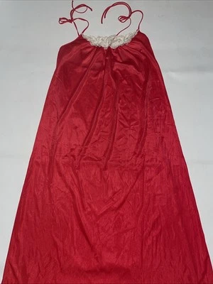 Vtg Undercover Wear Long Red Nylon White Lace Top Nightgown Penior Sz S/M - Image 1 of 4