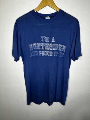Camiseta grande vintage de papel delgada de una sola puntada Northsider y Proud Of It azul Foto 1 de 4