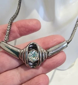 Statement-Halskette aus dunklem Silber und Strass. Grobe Kette. Retro 80er Revival - Bild 1 von 4