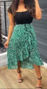 Ax Paris Uk 10 Milkmaid 2 In 1 Ruffle Wrap Midi Dress/Wedding/Holiday/Evening - Picture 1 of 11