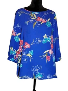 WOMENS APT. 9 XL ROYAL BLUE MULTICOLOR FLORAL BLOUSE LGT WEIGHT DRESSY CASUAL - Picture 1 of 11