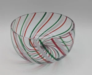 Vtg Murano? Optic Swirl Art Glass Bowl Italy Green White Red Christmas Candy - Picture 1 of 7