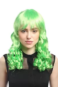Perücke Damen Karneval Fasching Cosplay Korkenzieher Locken lang Pony grün - Bild 1 von 4