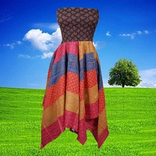 Women’s Summer Patchwork Skirt Dress, Hippie Dress Cotton Red Boho Patchwork S/M