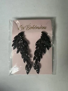 Pendientes de poste de ala de ángel gema de estrás negro plumas de joya de cisne negro - Imagen 1 de 4