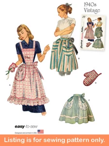 SEWING PATTERN Sew Womens Full Half Apron - 40s Vintage Large Pockets Easy 9496 - Picture 1 of 3