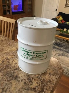Vintage Gurman Container & Supply Tin Mini 55 Gal. Drum Coin Bank Terre Haute IN - Picture 1 of 8