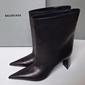 NEW Balenciaga Pointy Toe Black Leather Blade Boots Size 38 EU (8 US)