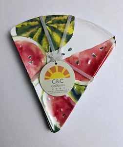New - C&C California Home Watermelon Slice Melamine 8" Plates - Set Of 4  - Picture 1 of 2