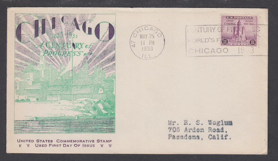 US Planty 729-1 FDC. 1933 3c Century of Progress, Ioor cachet, clean, F-VF - Image 1 of 1