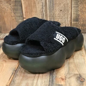 UGG SUGARCLOUD PLATFORM SLIDE TERRY SANDAL BLACK WOMENS US 10 - Picture 1 of 15