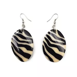Fashion Acrylic Resin Earrings Animal Print Zebra Stripes Oval Earrings Jewelry - Picture 1 of 1