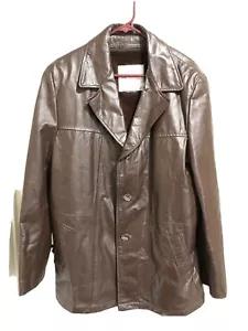 London Fog Leather Trench Car Coat Faux Fur Lined Size 42 Tall Vintage Brown - Picture 1 of 12