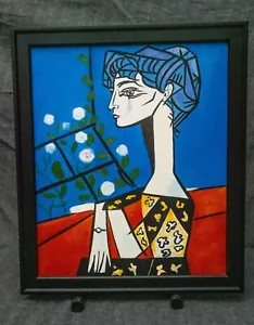 Pablo Picasso Hand Painted Canvas Replica - Jacqueline with Flowers, Framed Art - Picture 1 of 1