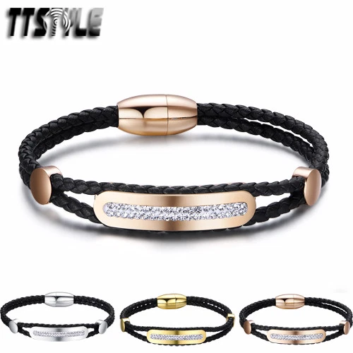 Fashion NEW TTstyle Black Leather 316L S.Steel ID Bracelet Wristband 3 Colours - image 1 of 1