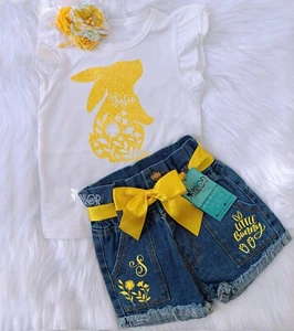 Easter Bunny Rabbit Embelli Custom Outfit T Shirt Denim Egg Hunt Shorts Birthday - Picture 1 of 6