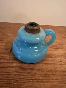 Antique Oil Lamp Font In Opaque Turquoise Glass Brass Burner Fitter C:-1890s. - Picture 1 of 14